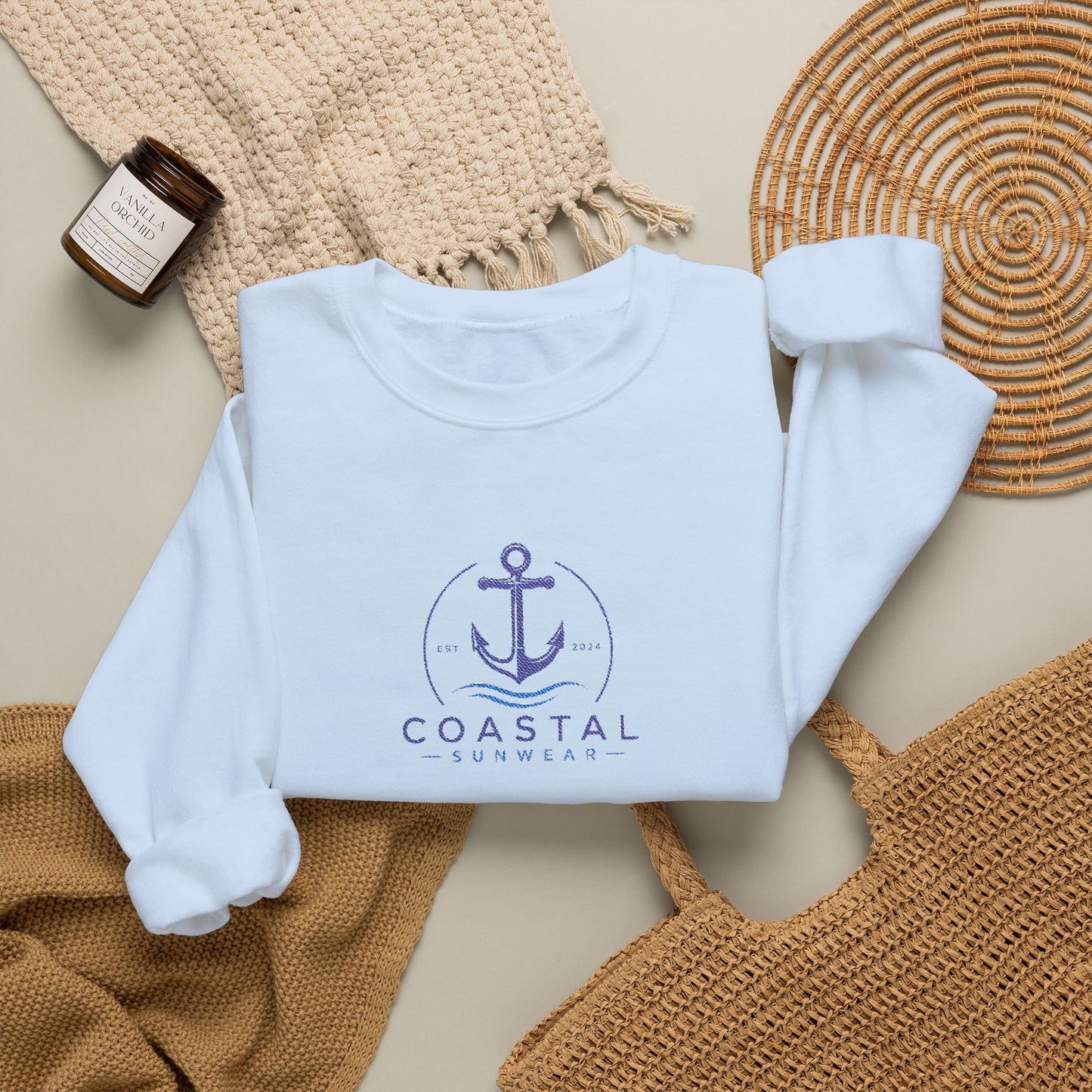 Coastal Embroidered Crewneck Gildan Sweatshirt
